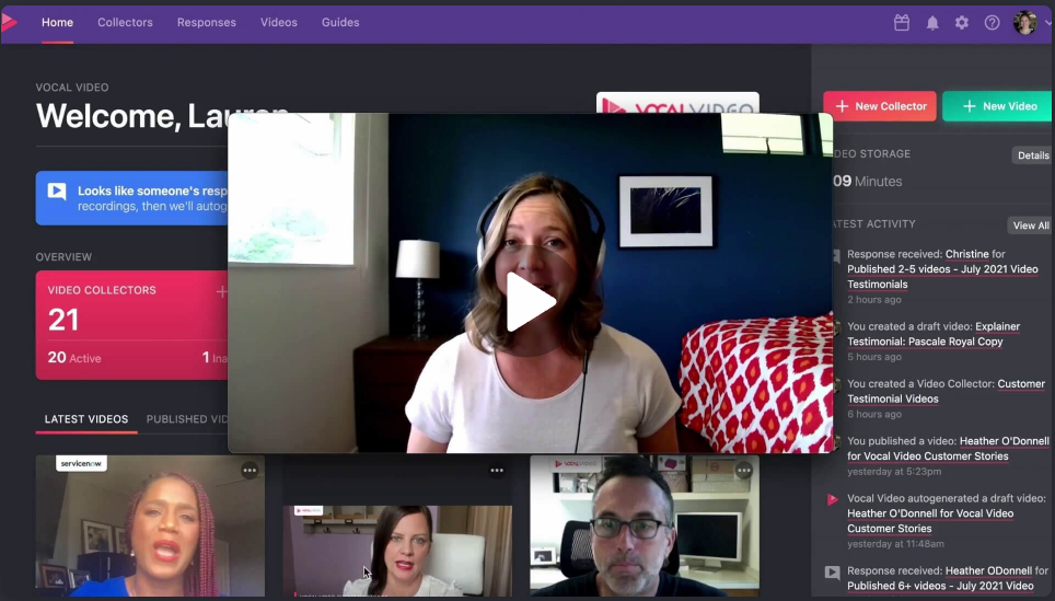 Vocal Video dashboard
