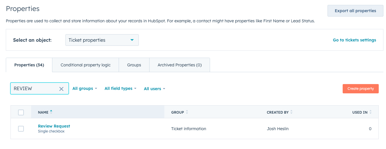 Ensure you have setup a custom property called "Review Request"