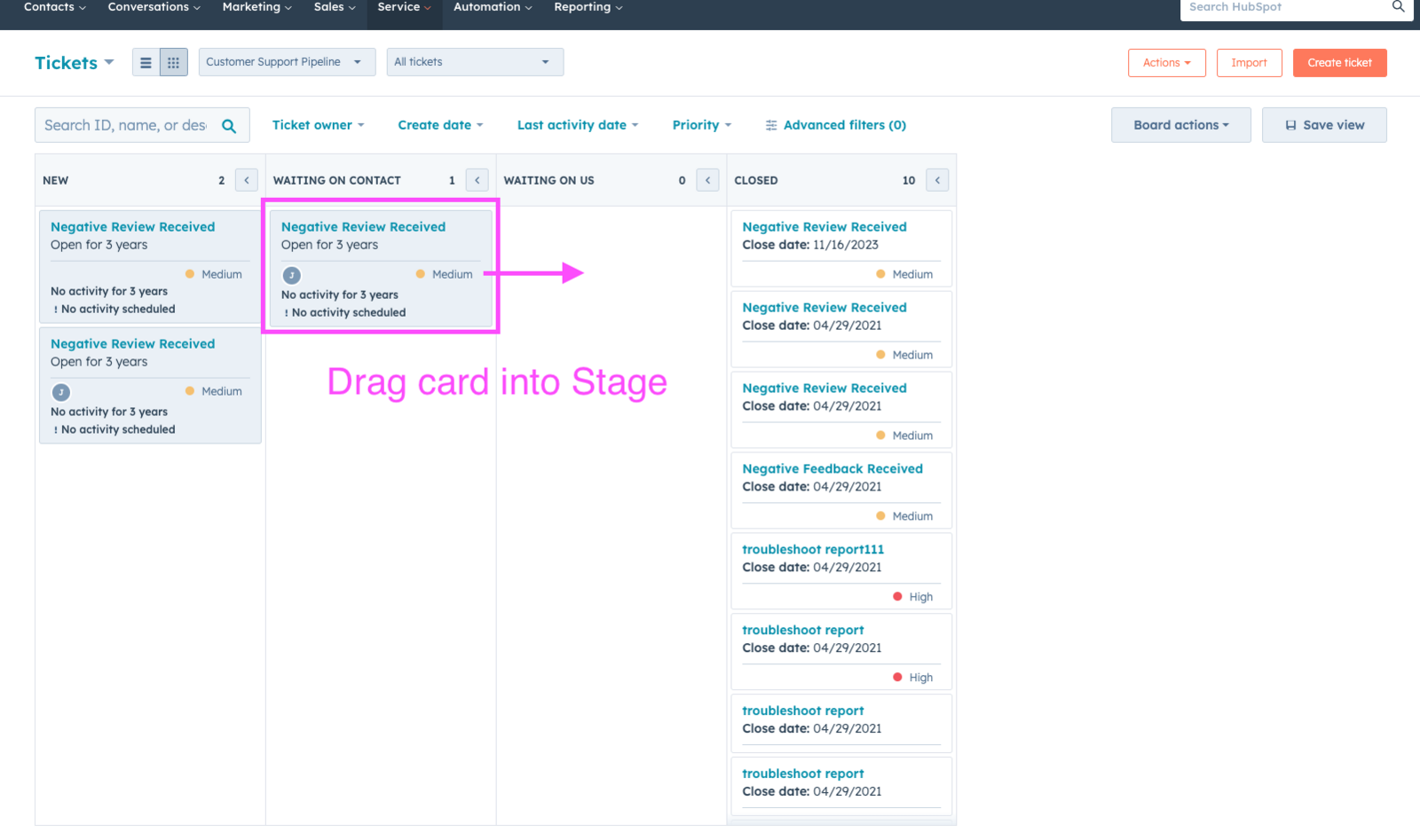 Stage change example